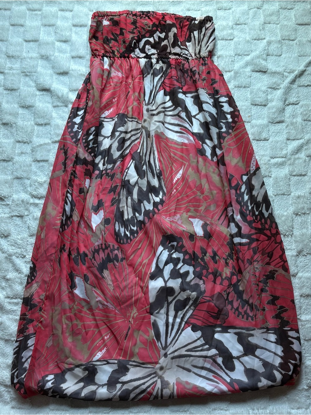 Dots Red Butterfly-Print Strapless Maxi Dress